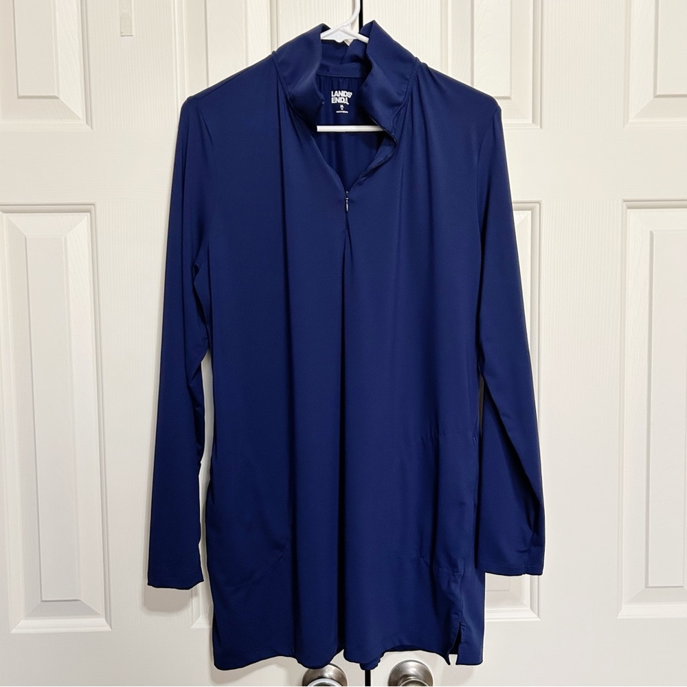 Lands' End Women's Navy Long Sleeve Quarter Zip Tunic, XL